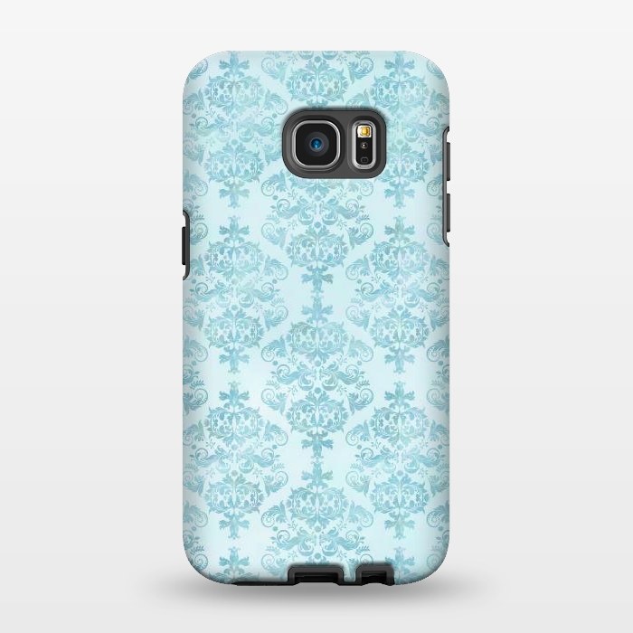 Galaxy S7 EDGE StrongFit Teal Watercolor Damask Pattern by Andrea Haase