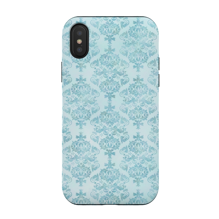 iPhone Xs / X StrongFit Teal Watercolor Damask Pattern by Andrea Haase