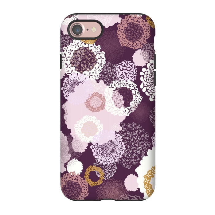 iPhone 7 StrongFit Doily Flowers on Purple by Paula Ohreen