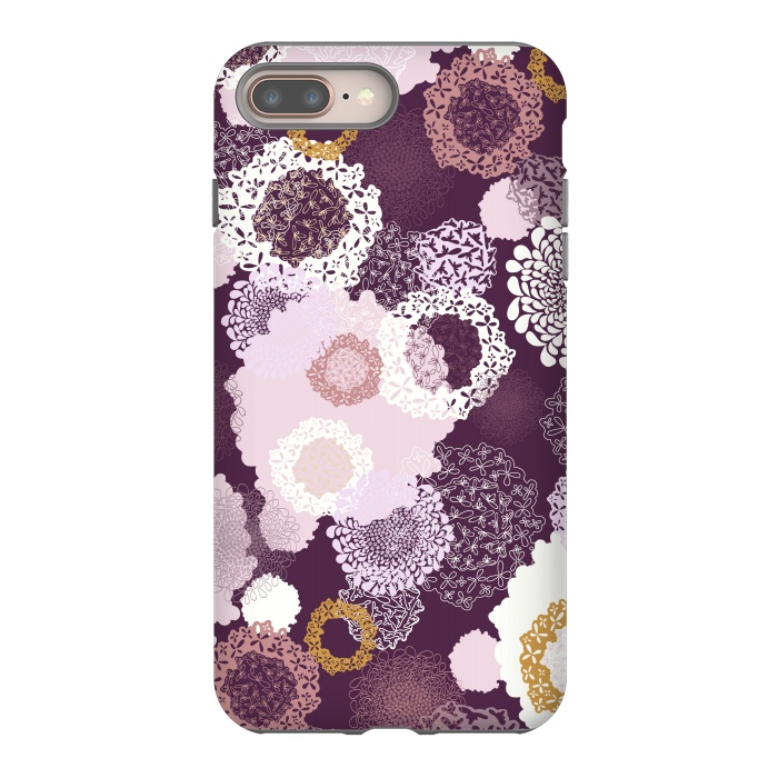 iPhone 7 plus StrongFit Doily Flowers on Purple by Paula Ohreen