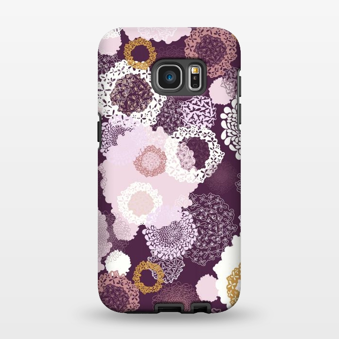 Galaxy S7 EDGE StrongFit Doily Flowers on Purple by Paula Ohreen