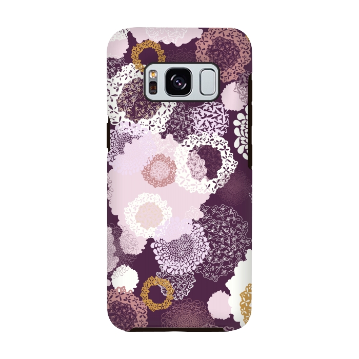 Galaxy S8 StrongFit Doily Flowers on Purple by Paula Ohreen