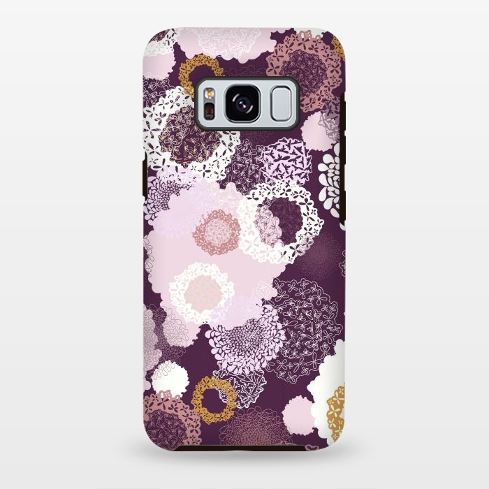 Galaxy S8 plus StrongFit Doily Flowers on Purple by Paula Ohreen