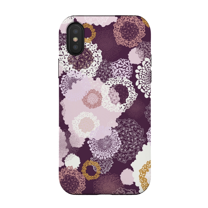 iPhone Xs / X StrongFit Doily Flowers on Purple by Paula Ohreen