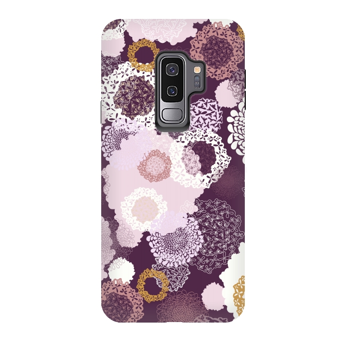 Galaxy S9 plus StrongFit Doily Flowers on Purple by Paula Ohreen