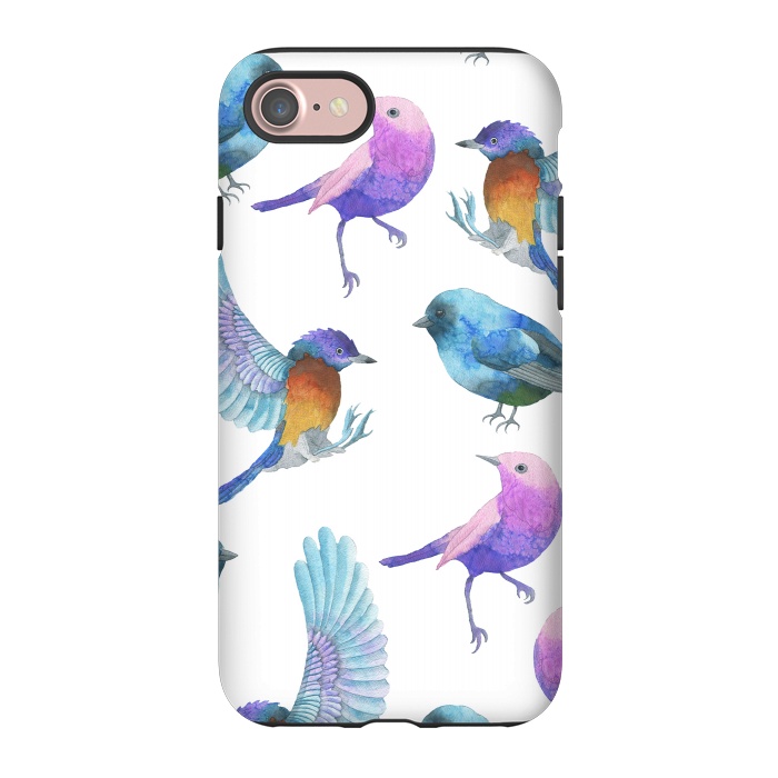 iPhone 7 StrongFit Colorful Watercolors Birds Pattern by Dushan Medich