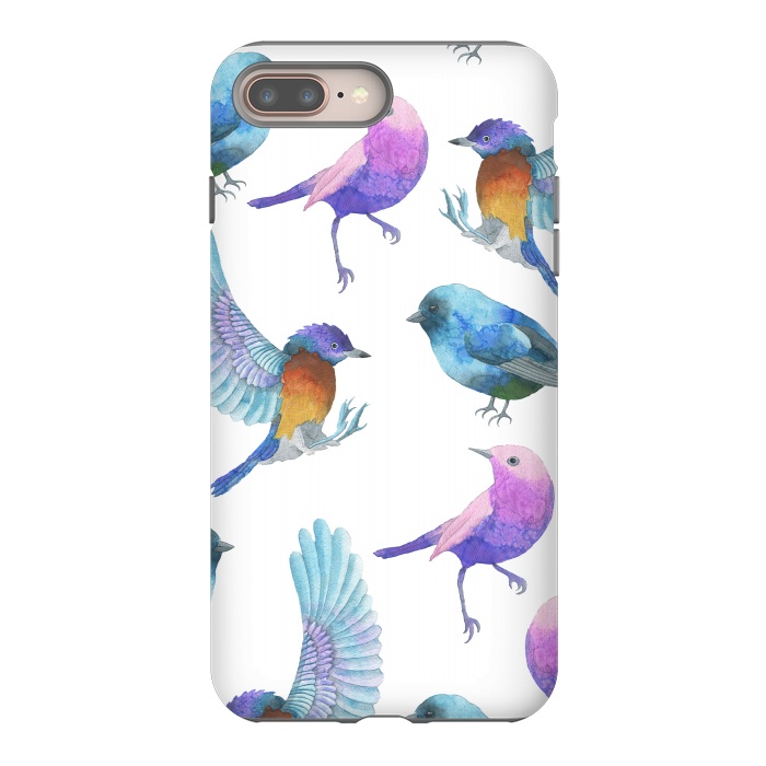 iPhone 7 plus StrongFit Colorful Watercolors Birds Pattern by Dushan Medich