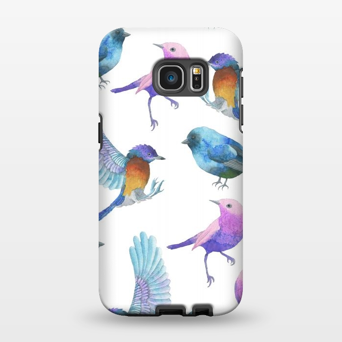 Galaxy S7 EDGE StrongFit Colorful Watercolors Birds Pattern by Dushan Medich