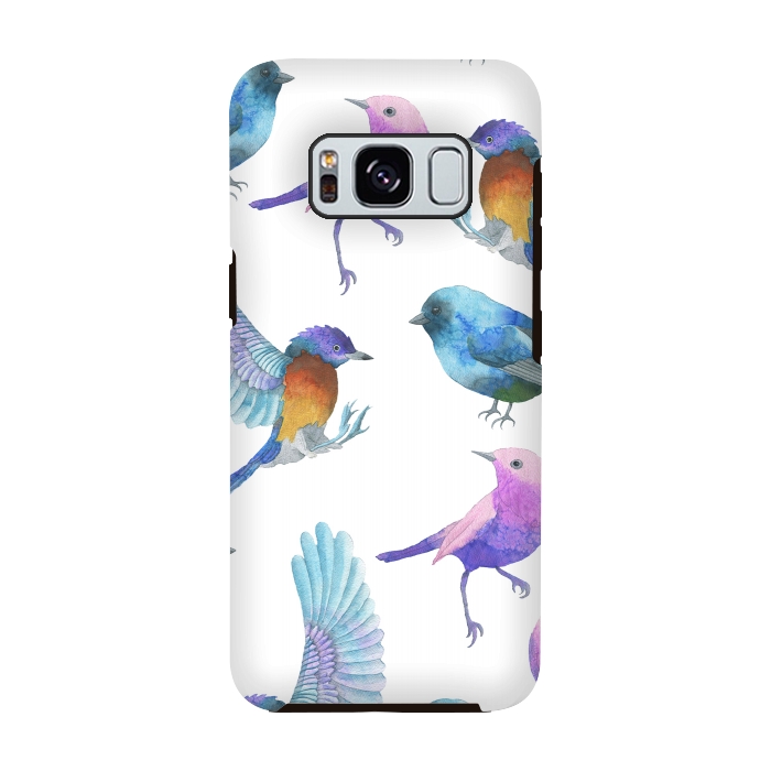 Galaxy S8 StrongFit Colorful Watercolors Birds Pattern by Dushan Medich