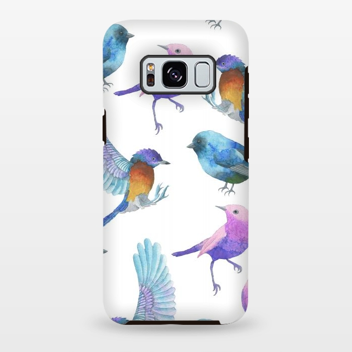 Galaxy S8 plus StrongFit Colorful Watercolors Birds Pattern by Dushan Medich