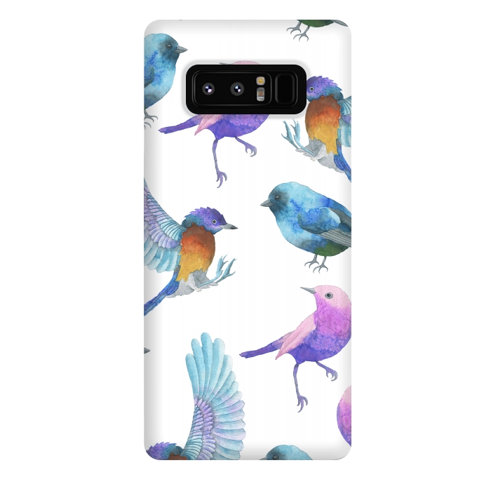 Galaxy Note 8 StrongFit Colorful Watercolors Birds Pattern by Dushan Medich