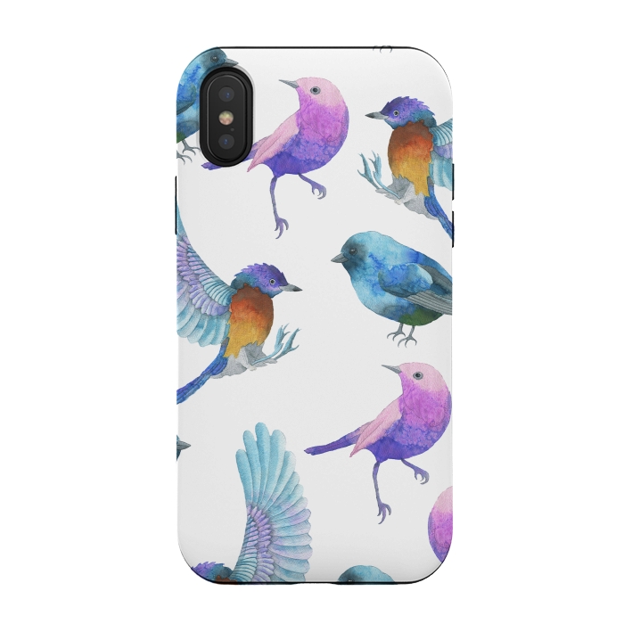 iPhone Xs / X StrongFit Colorful Watercolors Birds Pattern by Dushan Medich