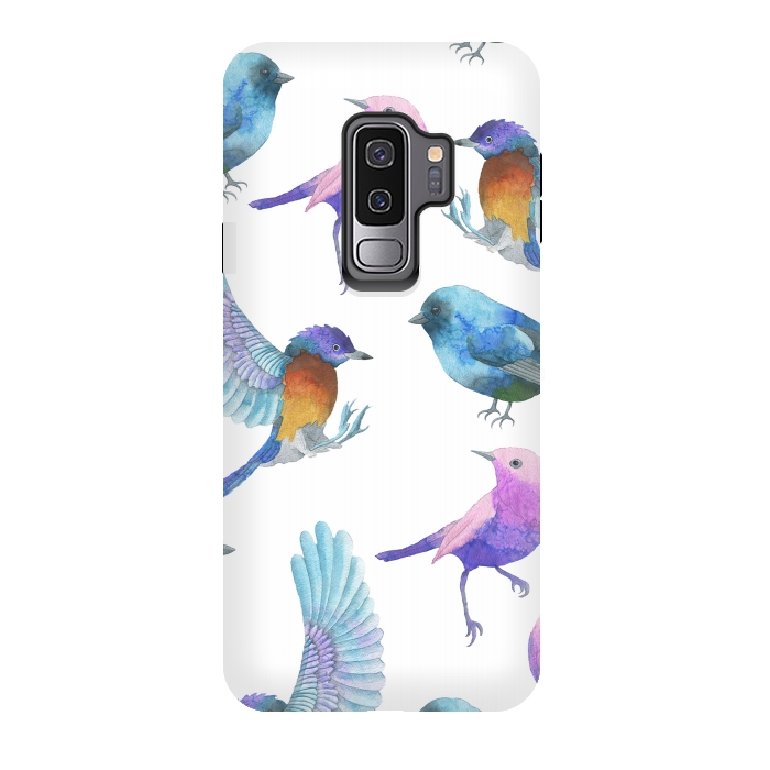 Galaxy S9 plus StrongFit Colorful Watercolors Birds Pattern by Dushan Medich