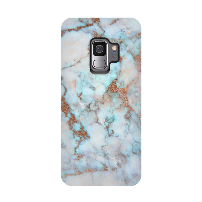 Galaxy S9 StrongFit White & Gold Faux Marble by Dushan Medich