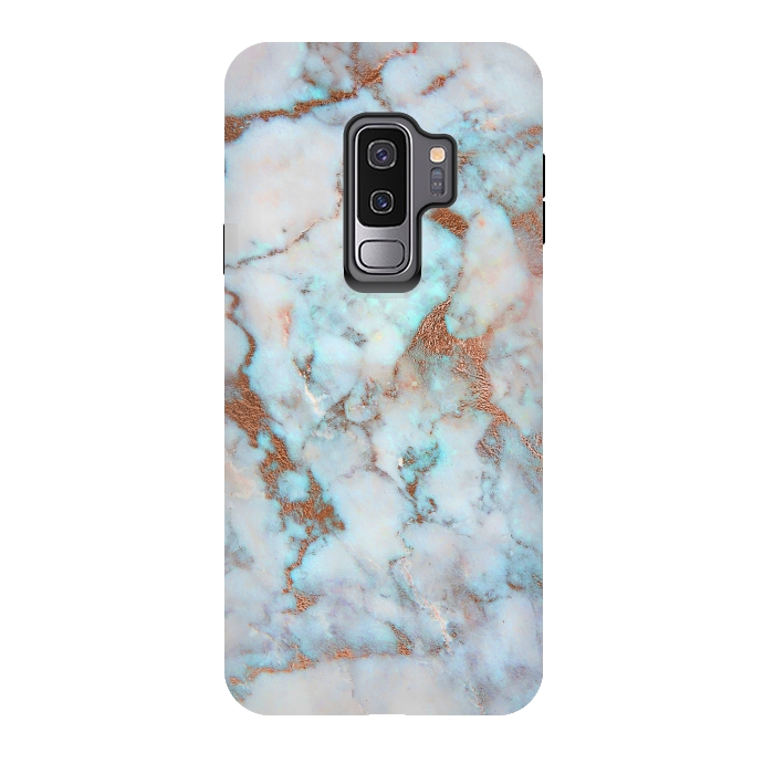 Galaxy S9 plus StrongFit White & Gold Faux Marble by Dushan Medich