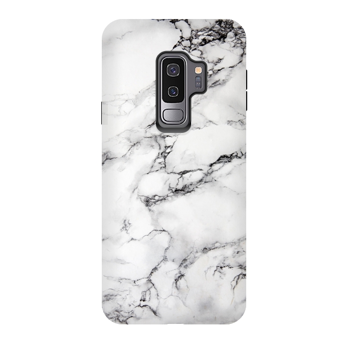 Galaxy S9 plus StrongFit White Marble Stone Print by Dushan Medich