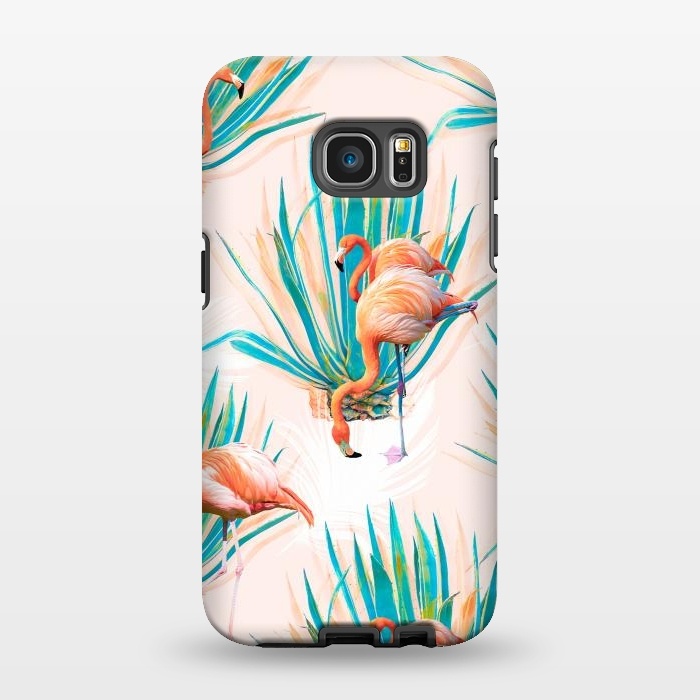 Galaxy S7 EDGE StrongFit Anaglyph Flamingos with cactus by Mmartabc