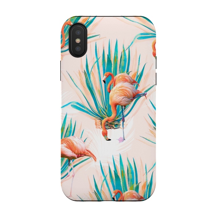 iPhone Xs / X StrongFit Anaglyph Flamingos with cactus by Mmartabc