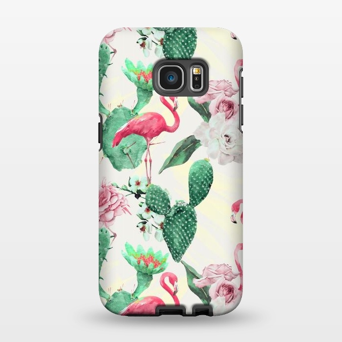 Galaxy S7 EDGE StrongFit Flamingos, geometric and flowers by Mmartabc