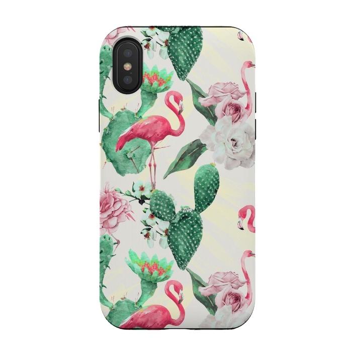 iPhone Xs / X StrongFit Flamingos, geometric and flowers by Mmartabc