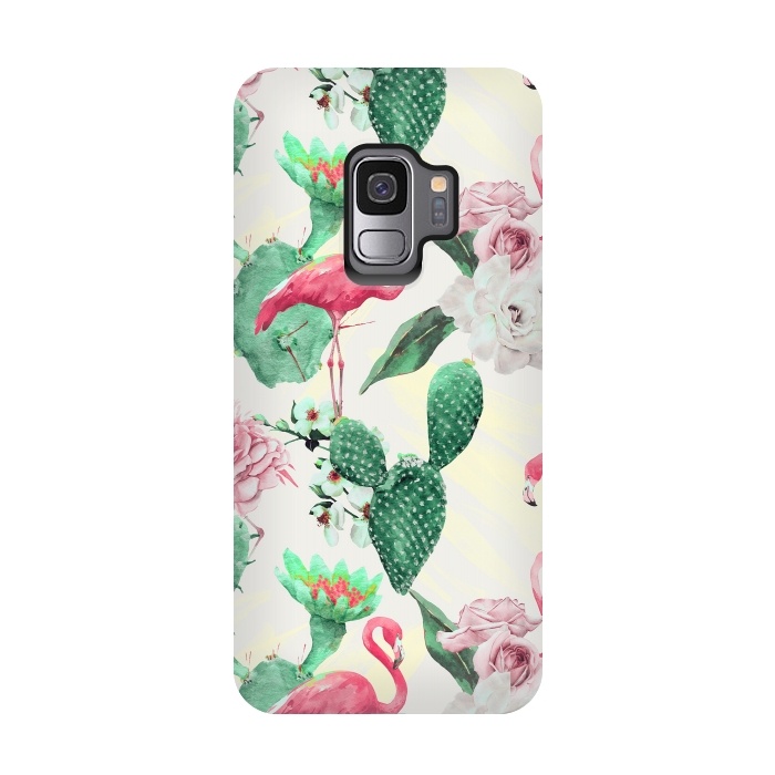 Galaxy S9 StrongFit Flamingos, geometric and flowers by Mmartabc