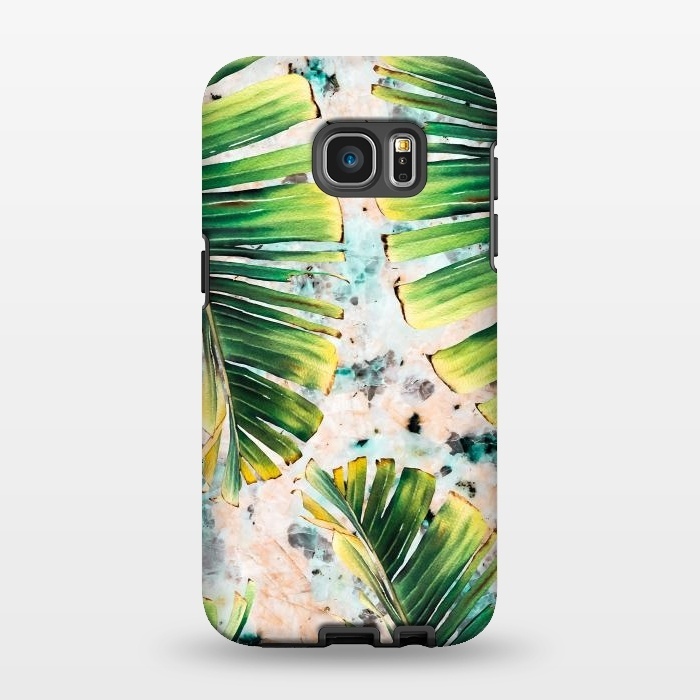 Galaxy S7 EDGE StrongFit Palm leaf on marble 01 by Mmartabc