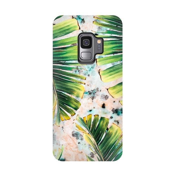 Galaxy S9 StrongFit Palm leaf on marble 01 by Mmartabc