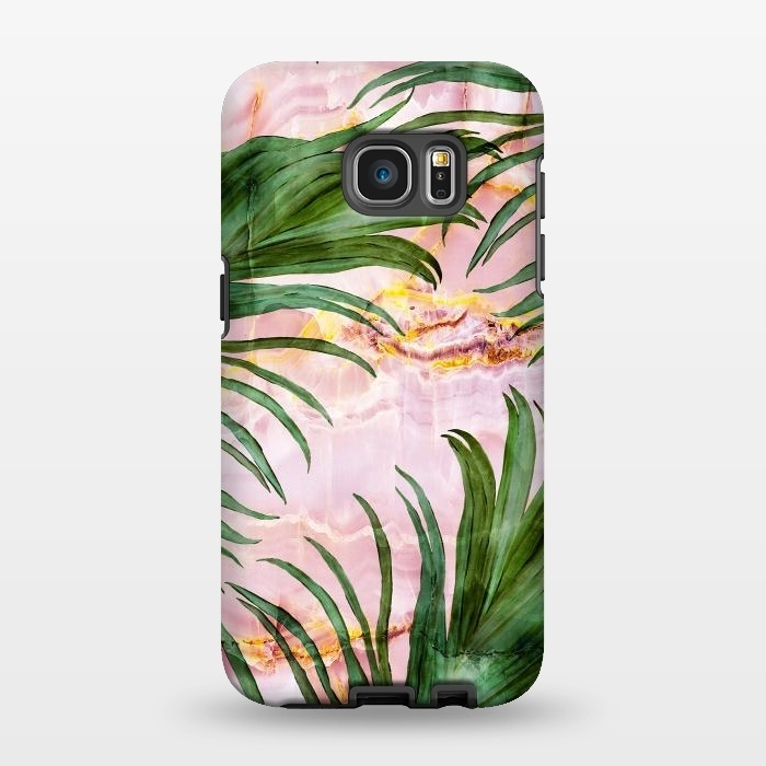 Galaxy S7 EDGE StrongFit Palm leaf on marble 03 by Mmartabc