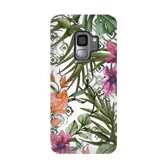 Galaxy S9 StrongFit Tropical tribal floral by Mmartabc