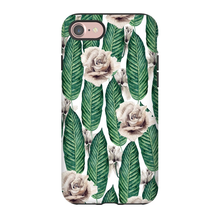 iPhone 7 StrongFit Tropical leaves and white roses by Mmartabc