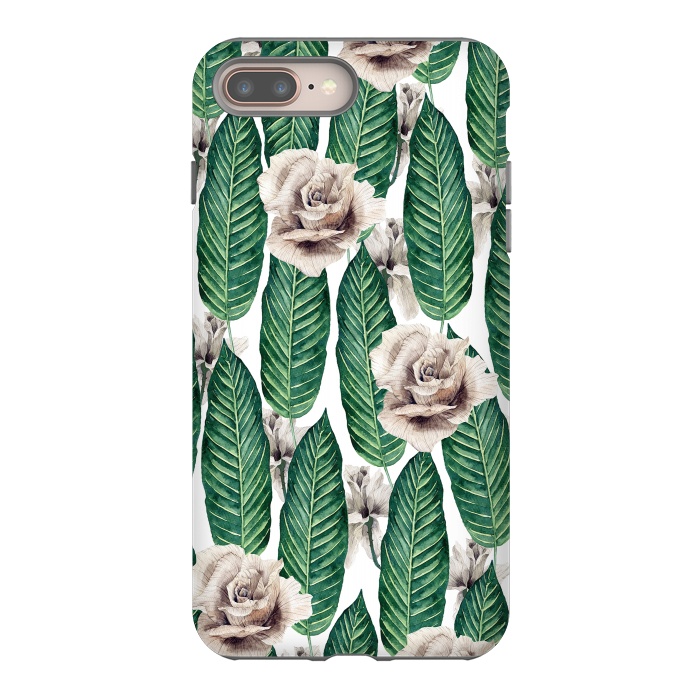iPhone 7 plus StrongFit Tropical leaves and white roses by Mmartabc