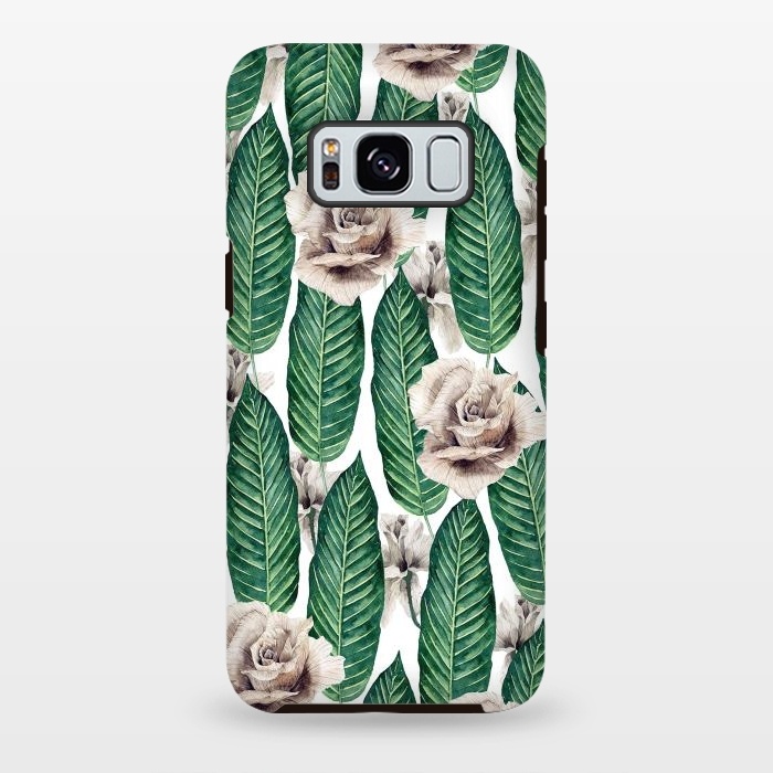 Galaxy S8 plus StrongFit Tropical leaves and white roses by Mmartabc