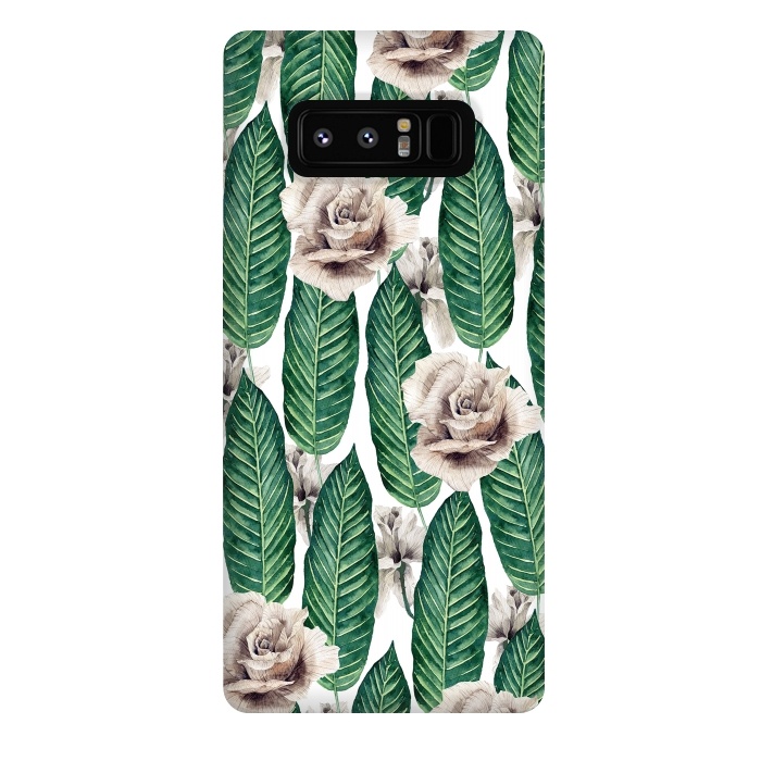 Galaxy Note 8 StrongFit Tropical leaves and white roses by Mmartabc
