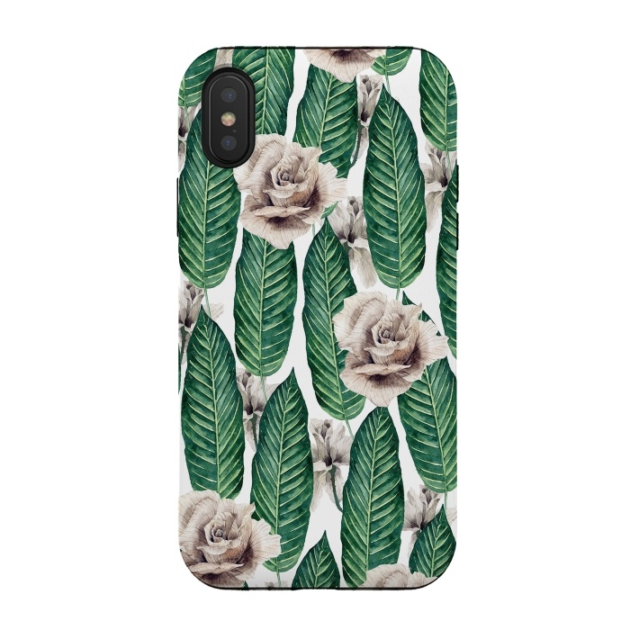 iPhone Xs / X StrongFit Tropical leaves and white roses by Mmartabc