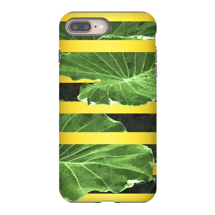 iPhone 7 plus StrongFit Green Leaves and Gold Stripes by Alemi