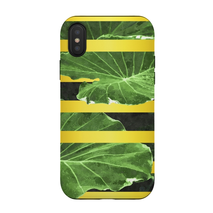 iPhone Xs / X StrongFit Green Leaves and Gold Stripes by Alemi