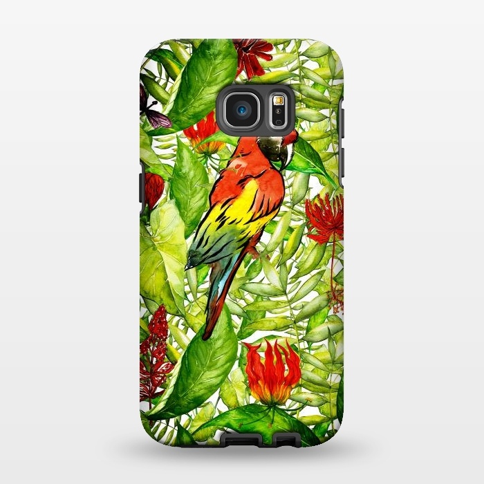 Galaxy S7 EDGE StrongFit Aloha Parrot and Flower Jungle by  Utart