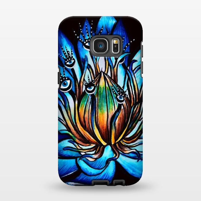 Galaxy S7 EDGE StrongFit Bizarre Multi Eyed Blue Water Lily Flower Monster by Boriana Giormova