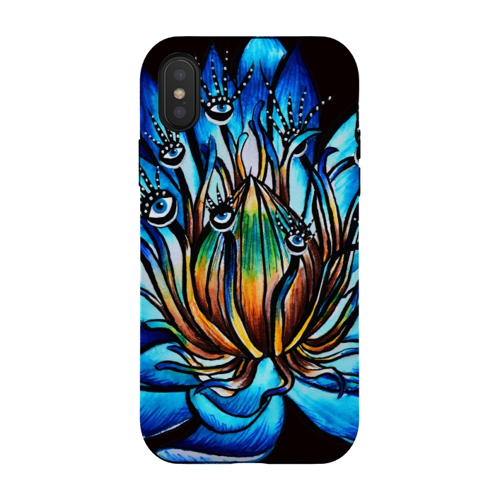 iPhone Xs / X StrongFit Bizarre Multi Eyed Blue Water Lily Flower Monster by Boriana Giormova