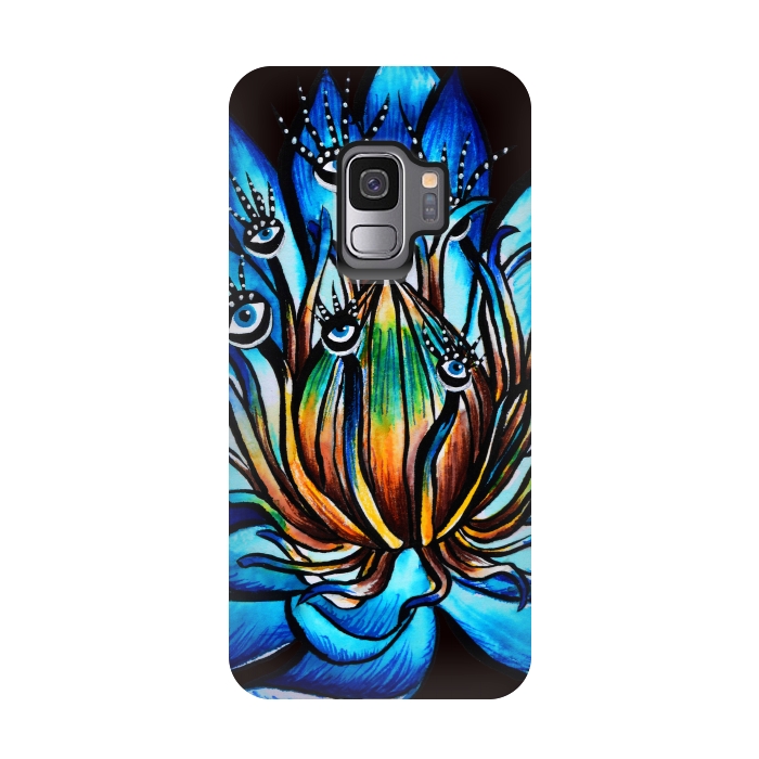 Galaxy S9 StrongFit Bizarre Multi Eyed Blue Water Lily Flower Monster by Boriana Giormova