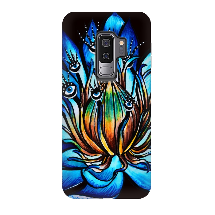 Galaxy S9 plus StrongFit Bizarre Multi Eyed Blue Water Lily Flower Monster by Boriana Giormova