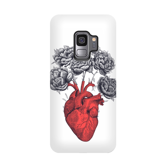 Galaxy S9 StrongFit Heart with peonies by kodamorkovkart