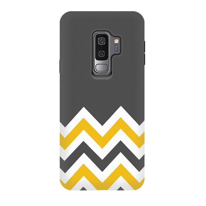Galaxy S9 plus StrongFit Color Blocked Chevron Mustard Gray by Josie Steinfort 