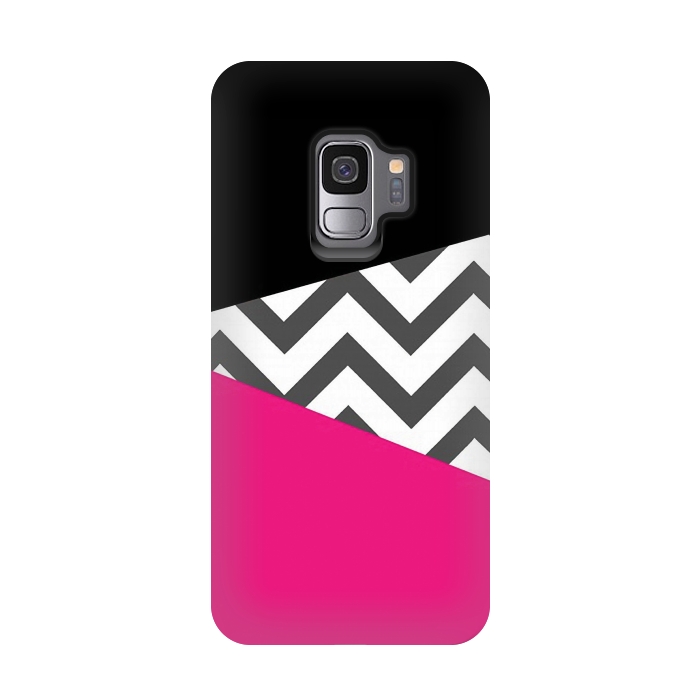 Galaxy S9 StrongFit Color Blocked Chevron Black Pink  by Josie Steinfort 