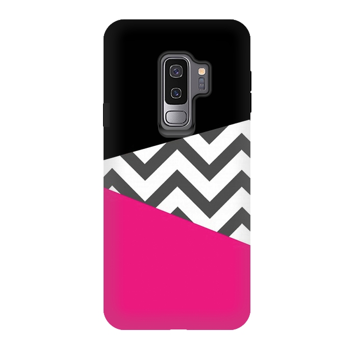 Galaxy S9 plus StrongFit Color Blocked Chevron Black Pink  by Josie Steinfort 