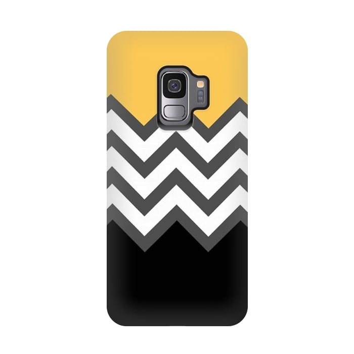 Galaxy S9 StrongFit Color Blocked Chevron Black Yellow by Josie Steinfort 