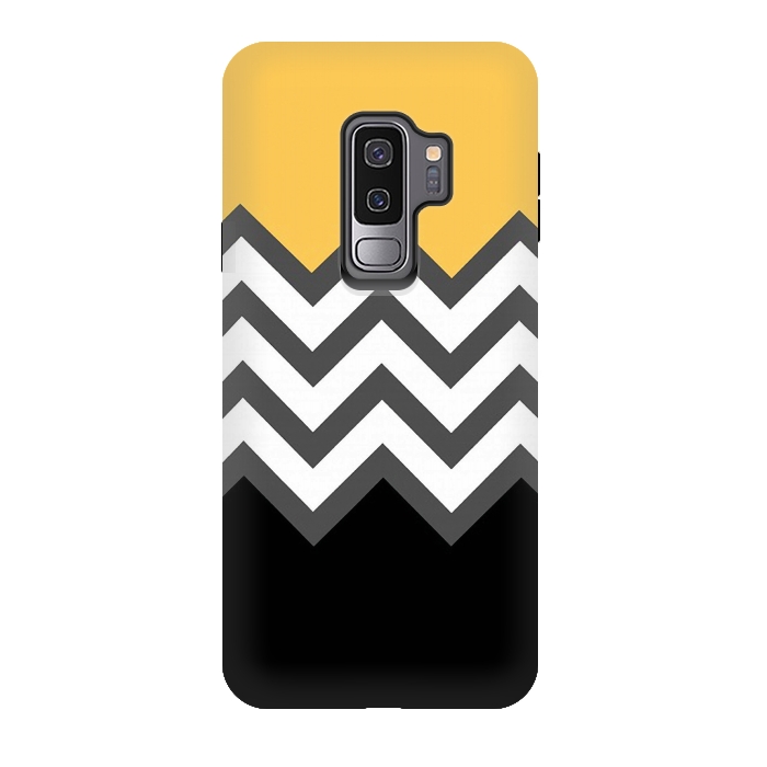 Galaxy S9 plus StrongFit Color Blocked Chevron Black Yellow by Josie Steinfort 