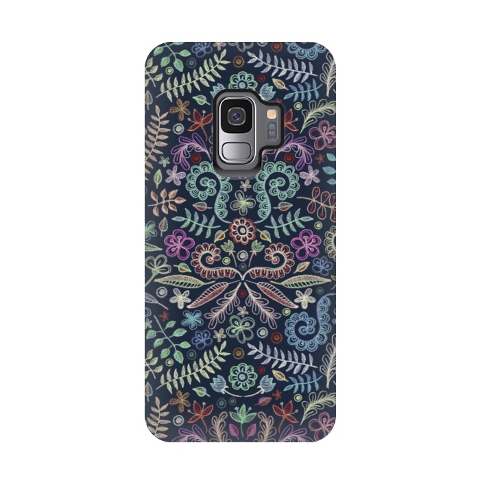 Galaxy S9 StrongFit Colored Chalk Floral Doodle Pattern by Micklyn Le Feuvre