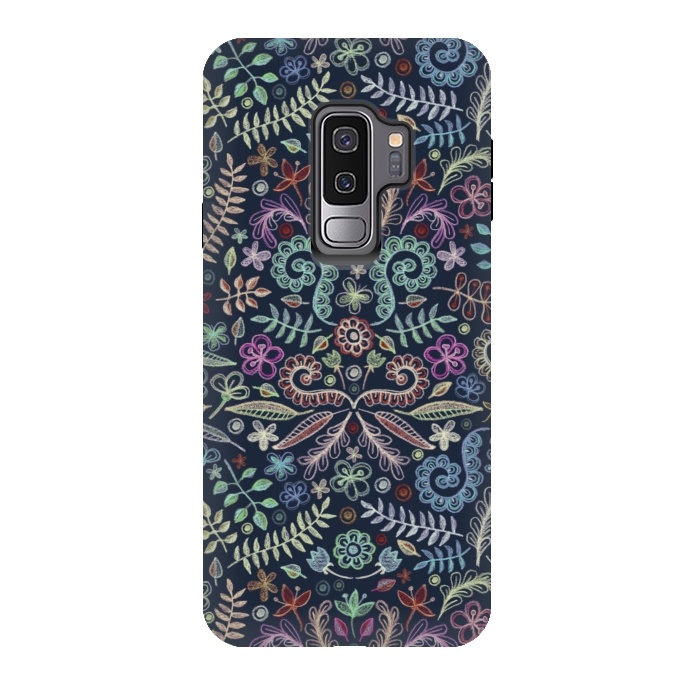 Galaxy S9 plus StrongFit Colored Chalk Floral Doodle Pattern by Micklyn Le Feuvre