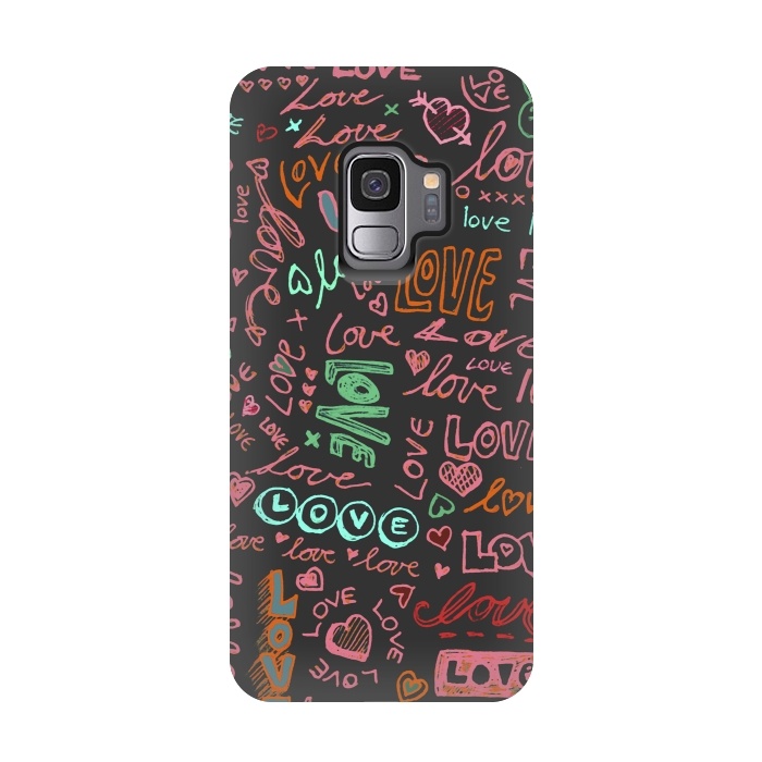 Galaxy S9 StrongFit Love Love Love ballpoint doodles by Micklyn Le Feuvre